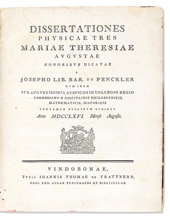 [Medicine & Science] Penckler, Baron Joseph von (1751-1830), ed. Dissertationes Physicae Tres.